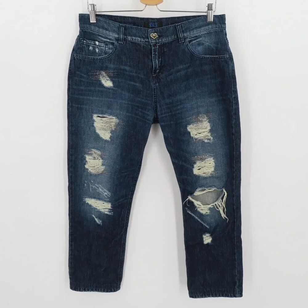 TWINSET Jeans Womens SEE MEASUREMENTS Catherine Embellished Distressed Denim - Picture 11 of 12